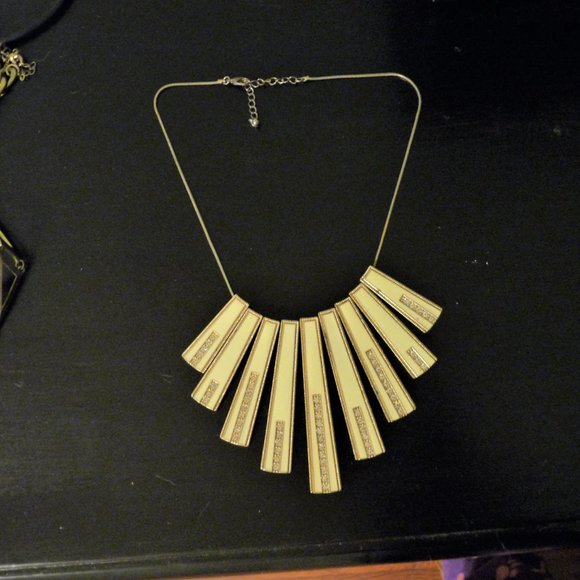 Statement Sunburst Necklace, White/Cream and Gold - Picture 2 of 3